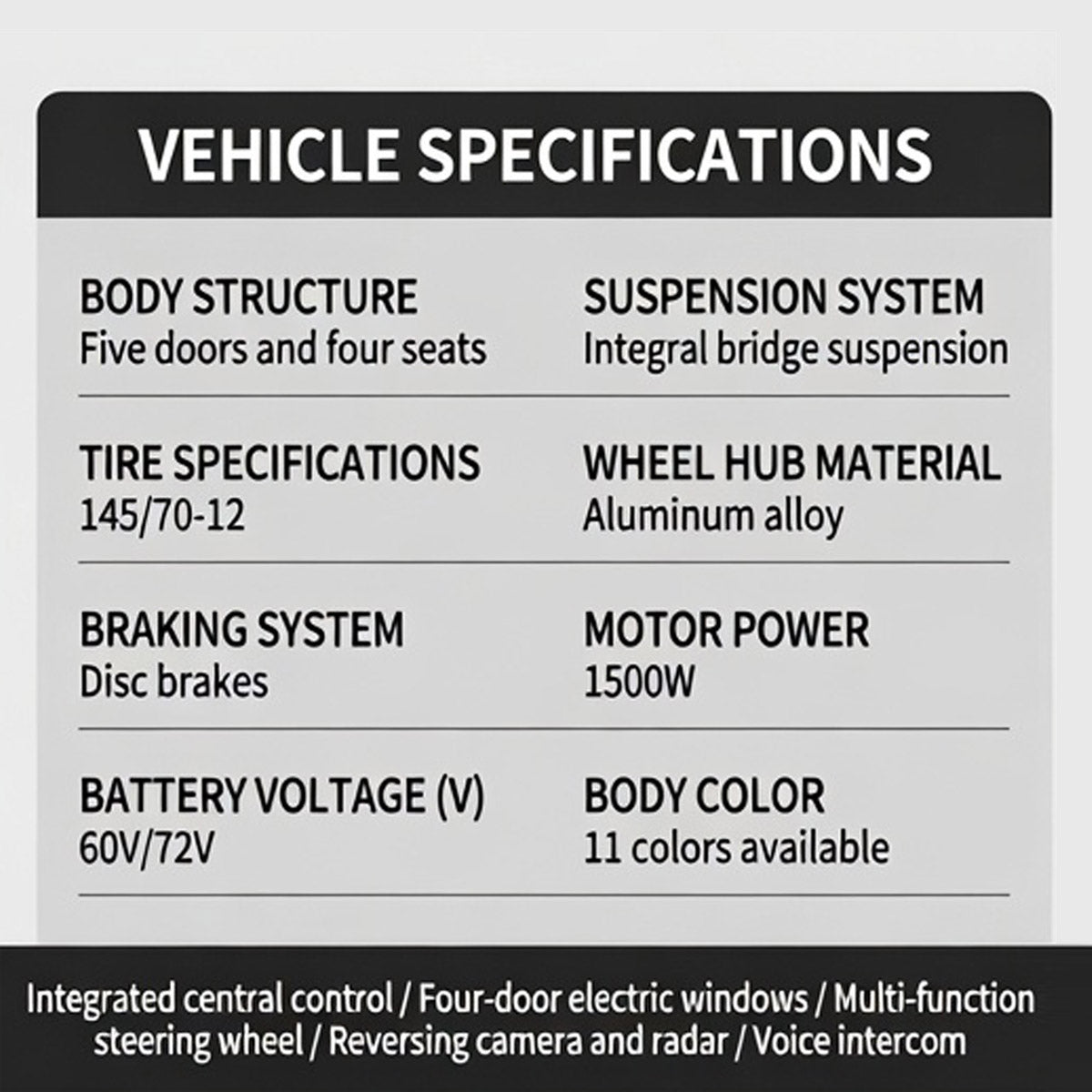 Seagull Electric Mini Car Four Seat Electric Vehicle 1500W Motor 60V 72V Battery Urban Mobility Vehicle
