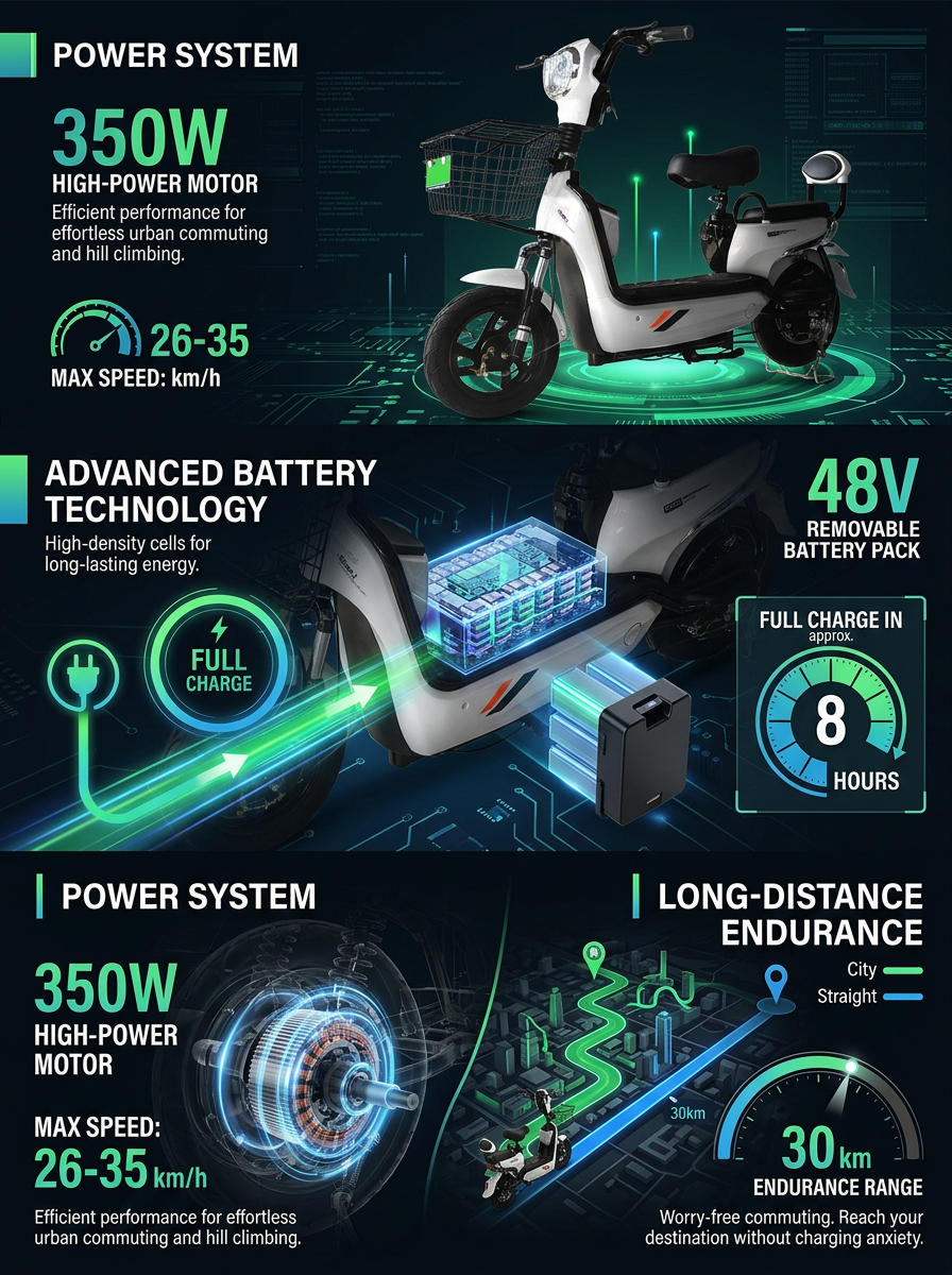 W3 14 Inch Electric Bicycle, Max Speed 25km/h, 350W, 48V Battery