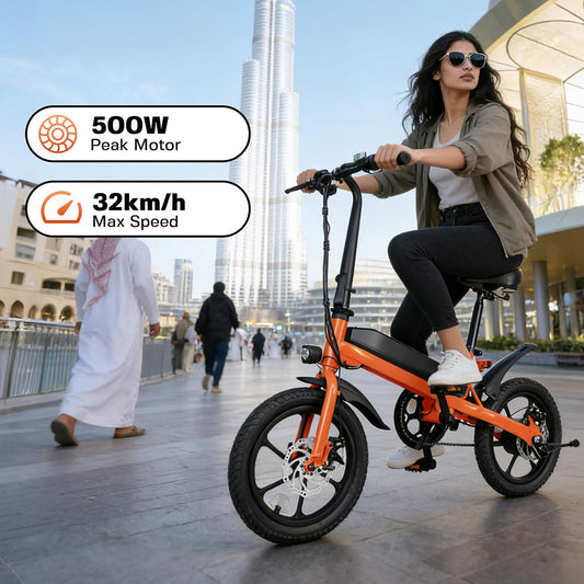S5 16" x 2" Folding Electric Bike 500W Peak Motor Adult Portable Ebike Lithium Battery City Commuter Bicycle Foldable Design
