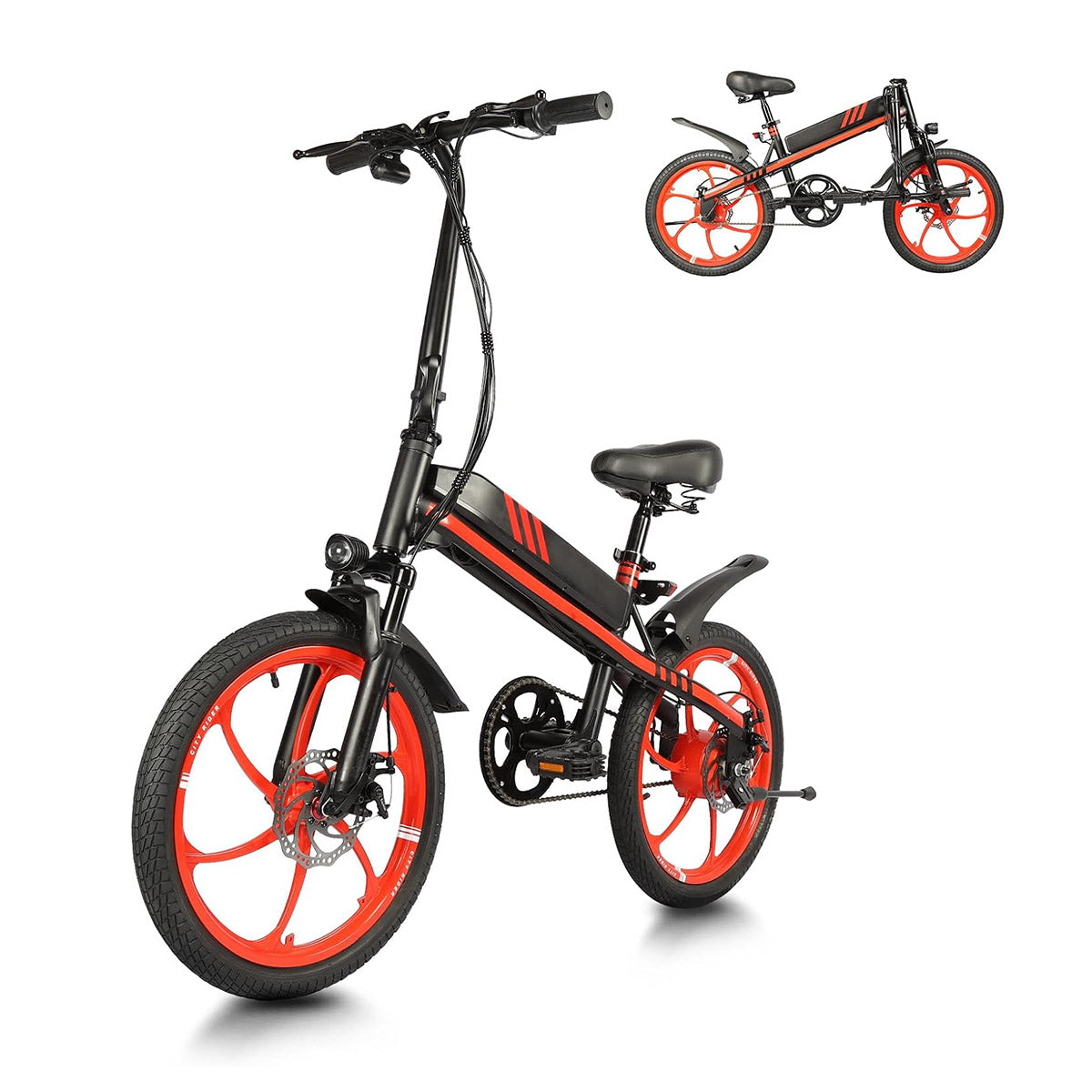 S5 16" x 2" Folding Electric Bike 500W Peak Motor Adult Portable Ebike Lithium Battery City Commuter Bicycle Foldable Design