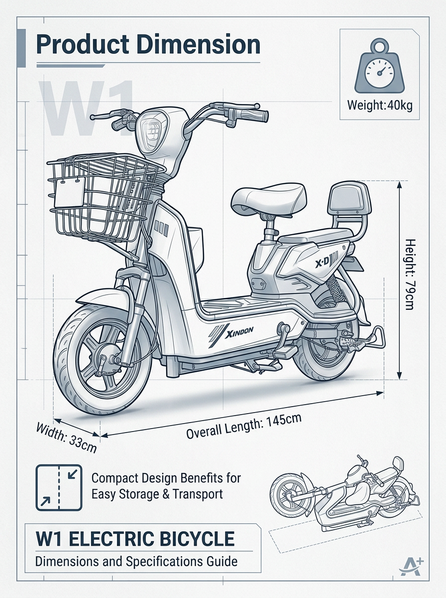 W1 14 Inch Electric Bicycle, Max Speed 25km/h, 350W, 48V Battery