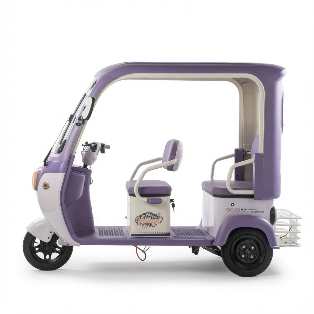 A8 Electric Three Wheel Sightseeing Vehicle 30H Differential Motor 60V 72V Battery Three Speed Gear Digital LCD Display Tempered Glass Passenger Vehicle