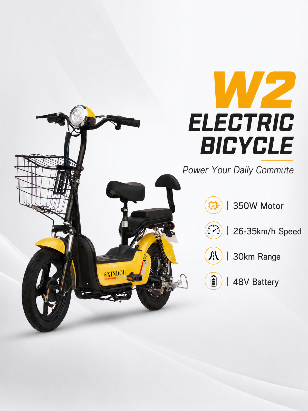 W2 14 Inch Electric Bicycle, Max Speed 25km/h, 350W, 48V Battery