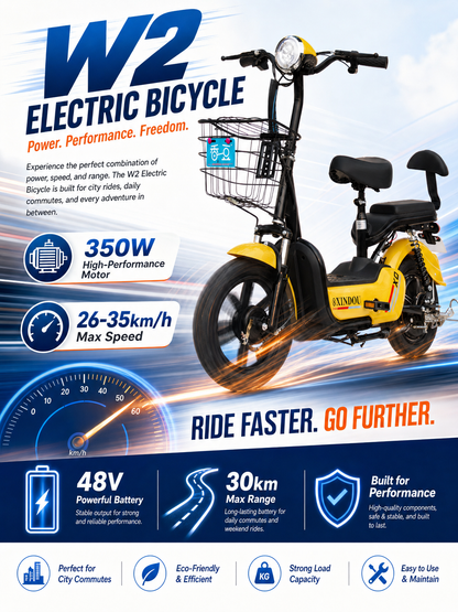 W2 14 Inch Electric Bicycle, Max Speed 25km/h, 350W, 48V Battery