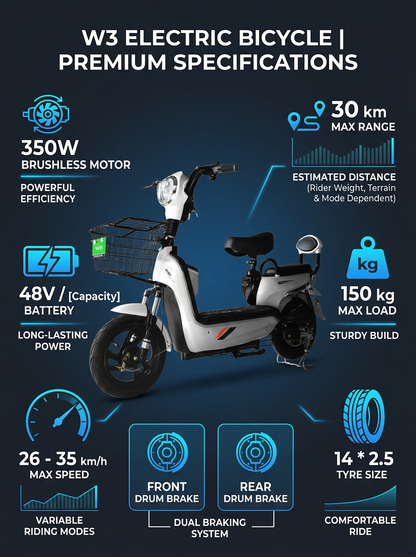 W3 14 Inch Electric Bicycle, Max Speed 25km/h, 350W, 48V Battery