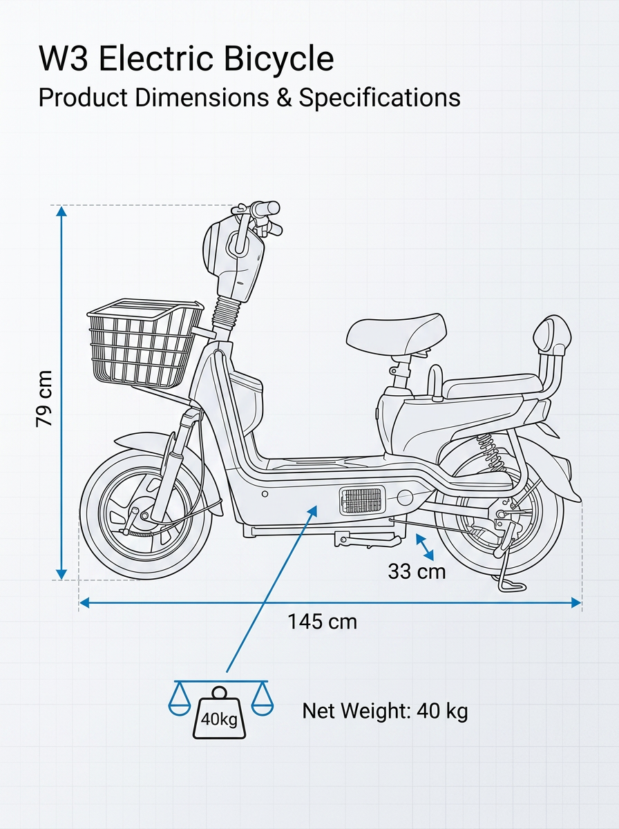 W3 14 Inch Electric Bicycle, Max Speed 25km/h, 350W, 48V Battery