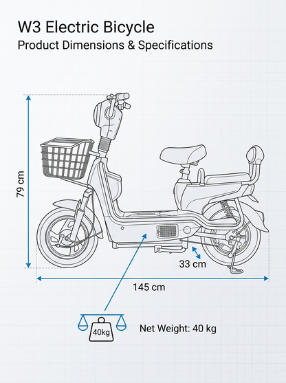 W3 14 Inch Electric Bicycle, Max Speed 25km/h, 350W, 48V Battery