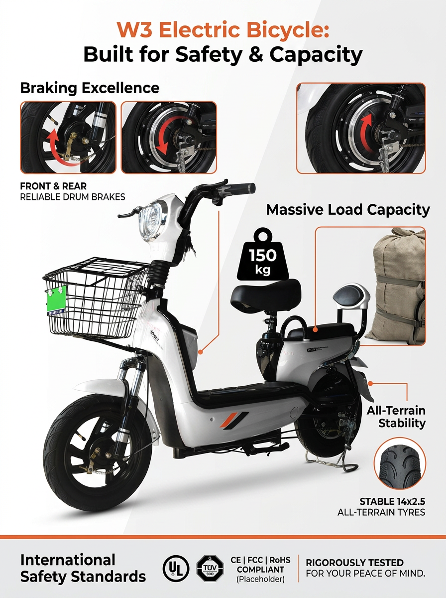 W3 14 Inch Electric Bicycle, Max Speed 25km/h, 350W, 48V Battery