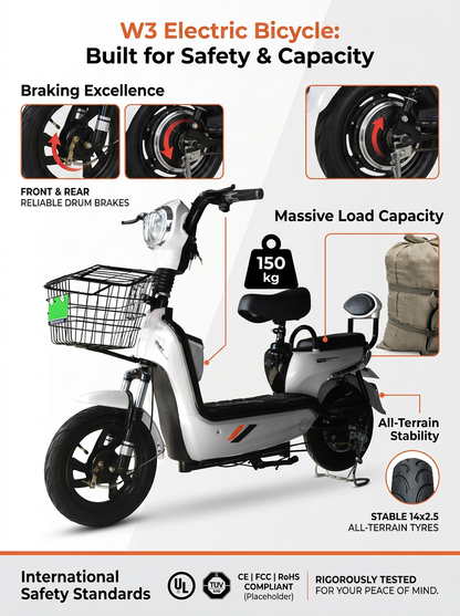 W3 14 Inch Electric Bicycle, Max Speed 25km/h, 350W, 48V Battery