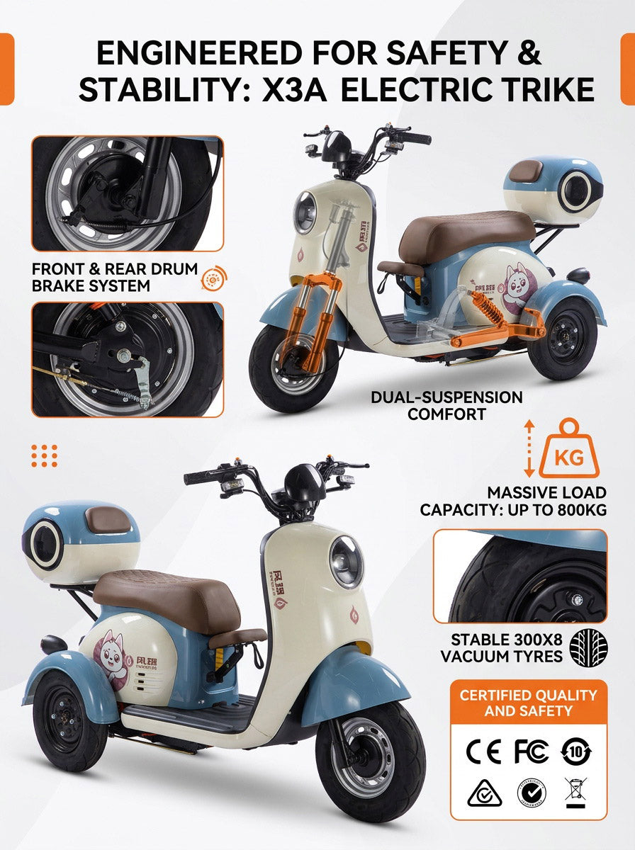 X3A Electric tricycle Electric City Bicycle, Max Speed 25km/h, 600W, 48V20Ah Battery