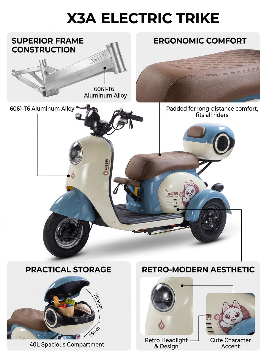 X3A Electric tricycle Electric City Bicycle, Max Speed 25km/h, 600W, 48V20Ah Battery