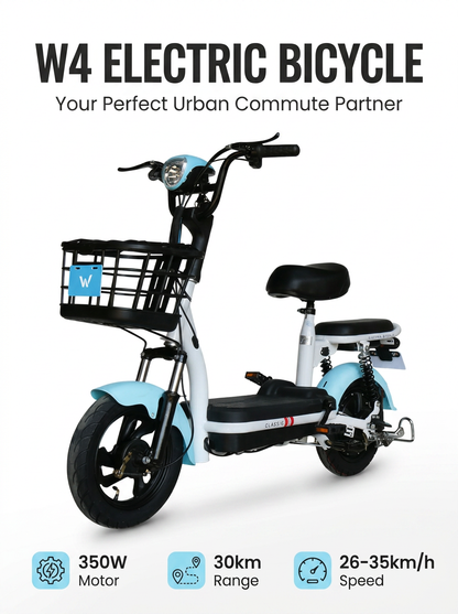 W4 14 Inch Electric Bicycle, Max Speed 25km/h, 350W, 48V Battery