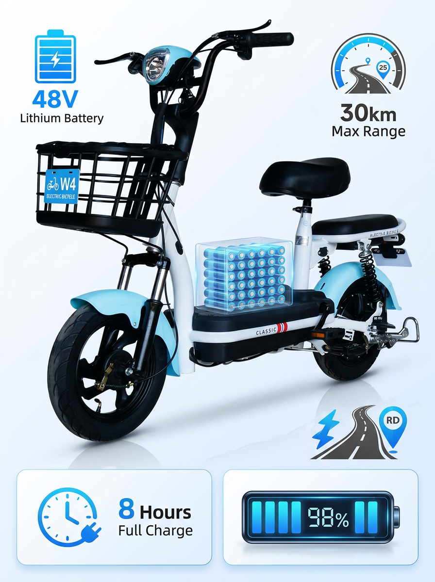 W4 14 Inch Electric Bicycle, Max Speed 25km/h, 350W, 48V Battery