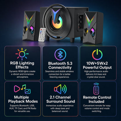 K10-9005ACBT 2.1 Channel Multimedia Bluetooth Speaker 10W+5Wx2 USB Powered RGB Light