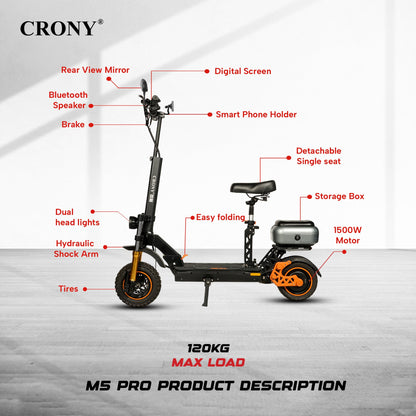 M5 Pro High-Speed Electric Kick Electric scooter, Top Speed 25kmh, 30km Range, 1500W