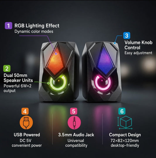 FT-169 N-19 MINI 2.0 USB Desktop Speaker Dual Speaker RGB Lighting Multimedia Computer Speaker