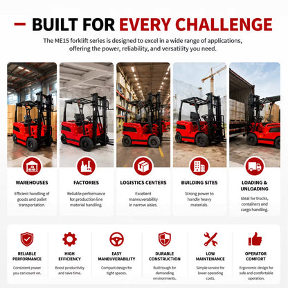 ME15 Electric Forklift 1500kg Lifting Capacity 3m Lift Height 60V 6-8 Hours Working Time