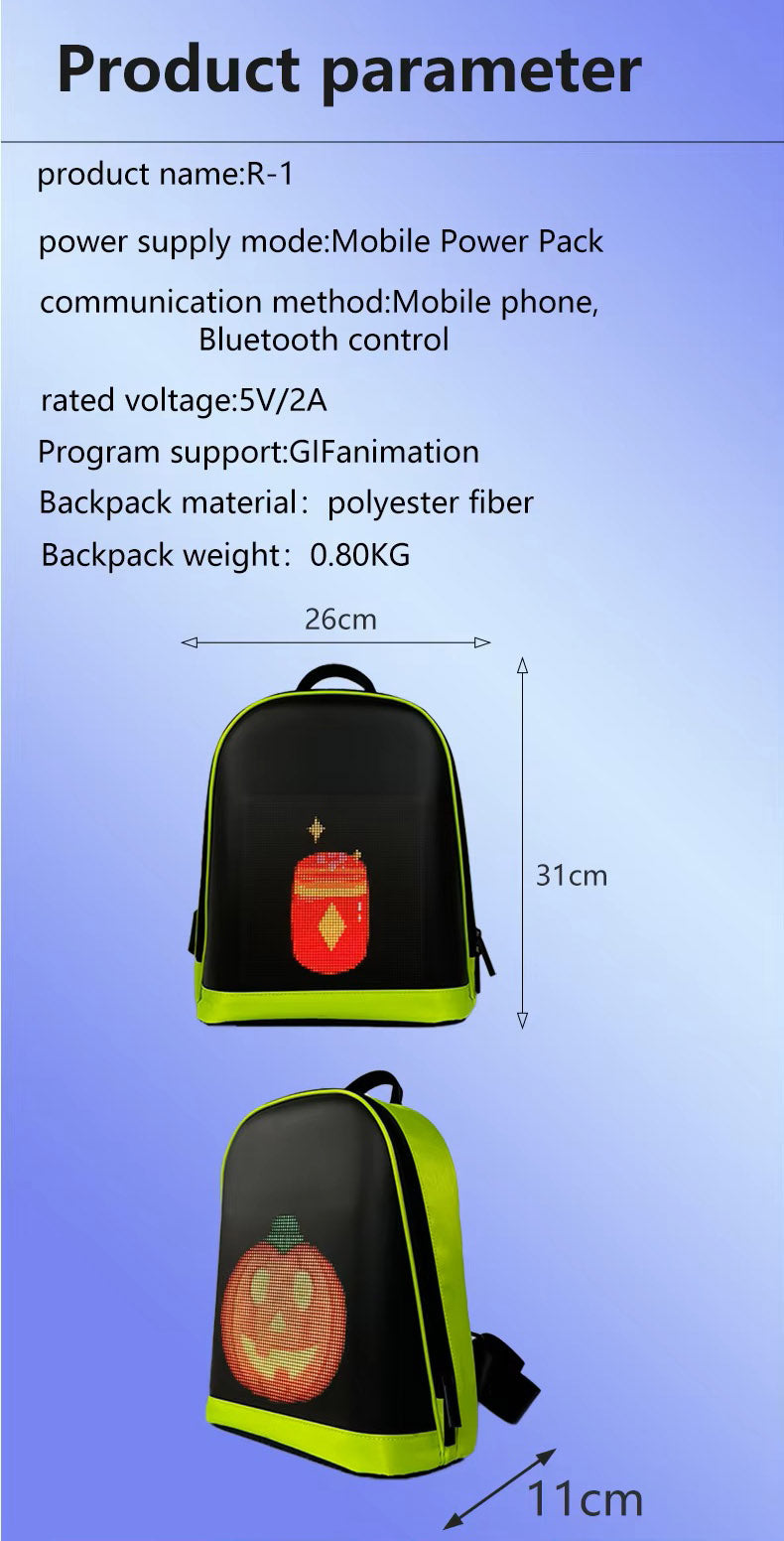 CRONY LED display backpack R1 Riding backpack with customizable programmable smart light-up digital display