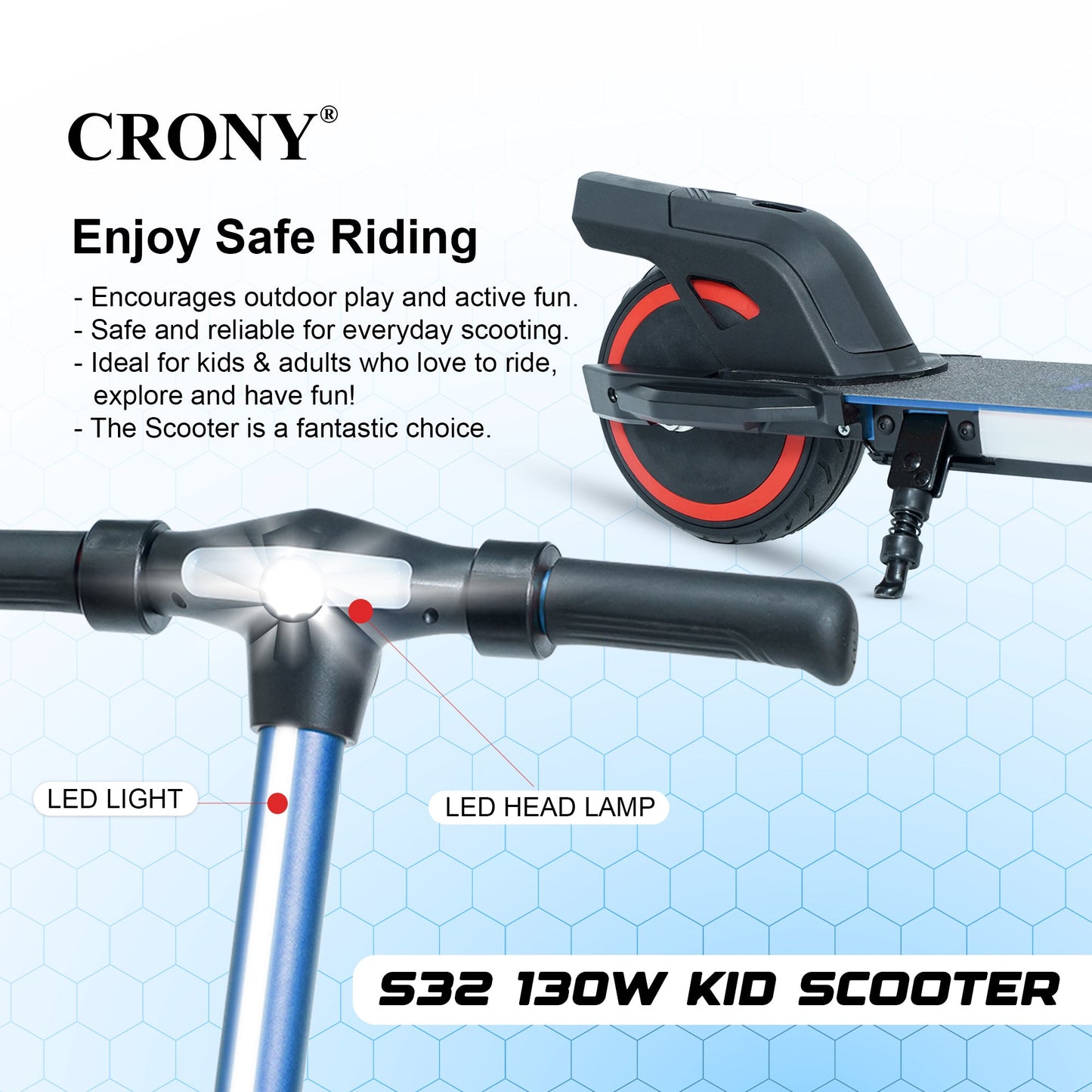 S31 Kids Electric Kick Electric scooter, Top Speed 16kmh, 8km Range, 130W