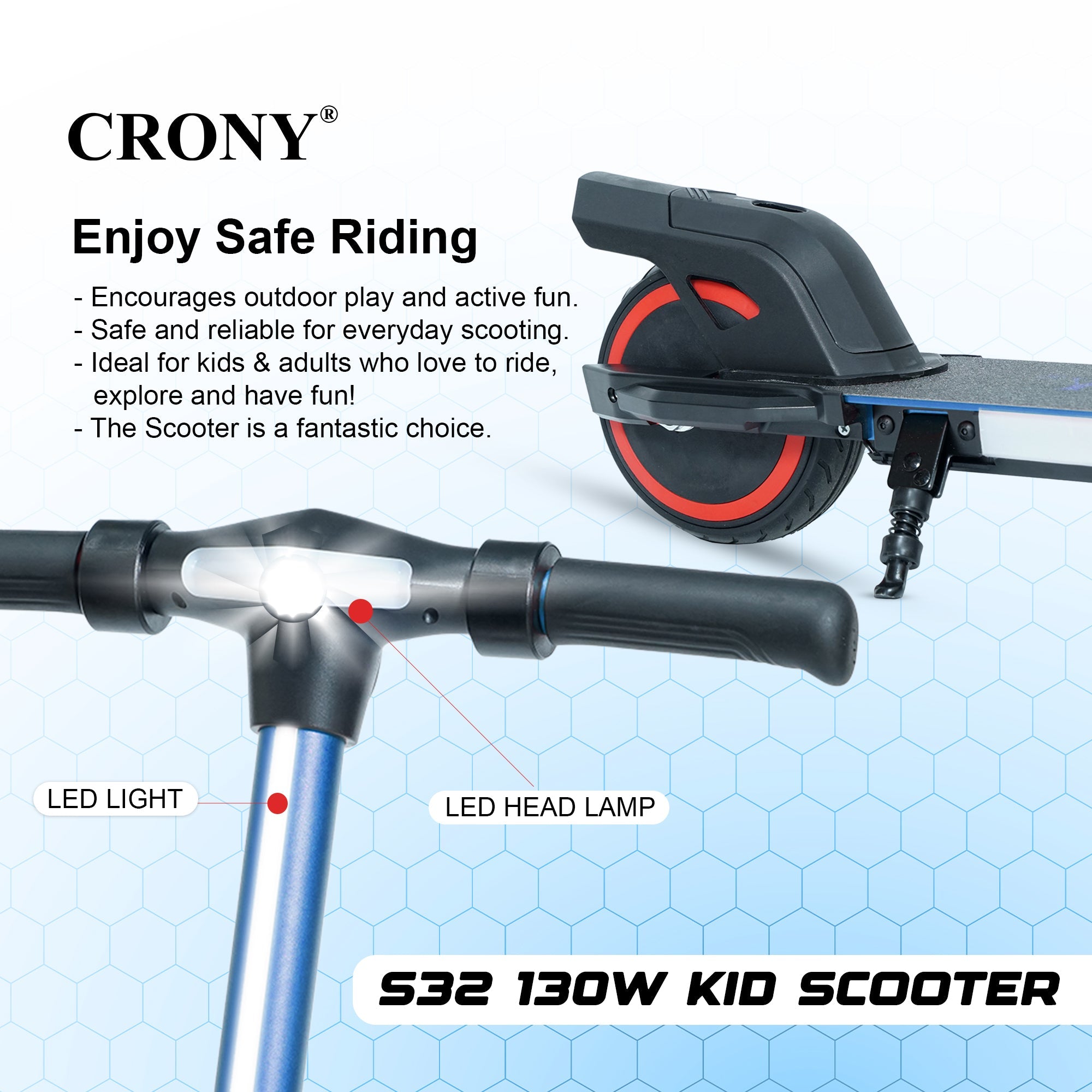 CRONY S31(S32) Kids Electric Kick Electric Pedal Bike, Top Speed 16kmh, 8km Range, 130W