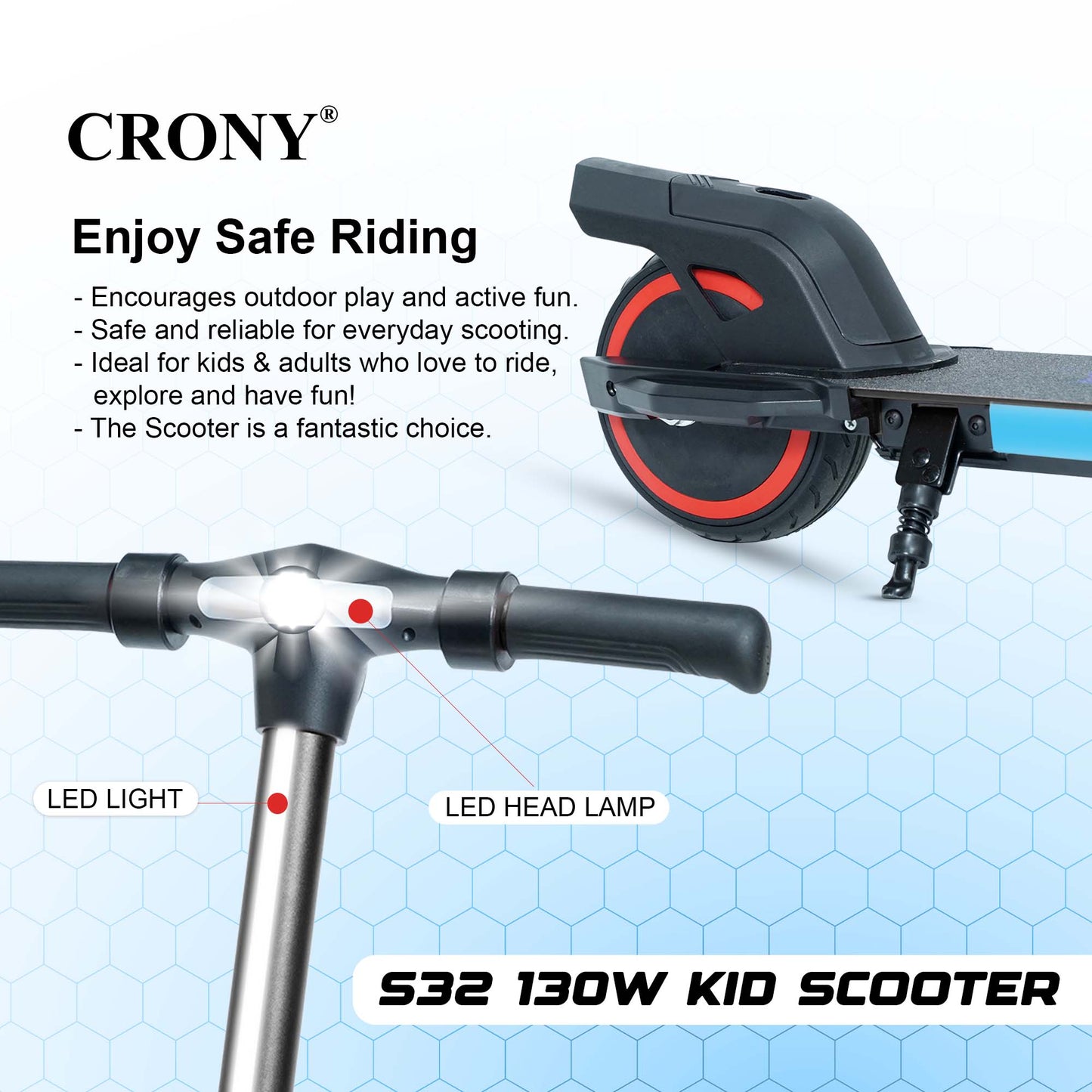 S31 Kids Electric Kick Electric scooter, Top Speed 16kmh, 8km Range, 130W