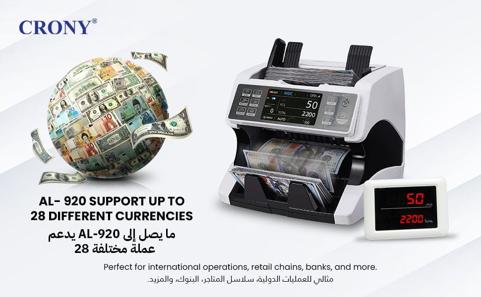 CRONY Banknote Verifiers AL-920 high quality Dual Multi-Currency Value Counter machine Money Counter