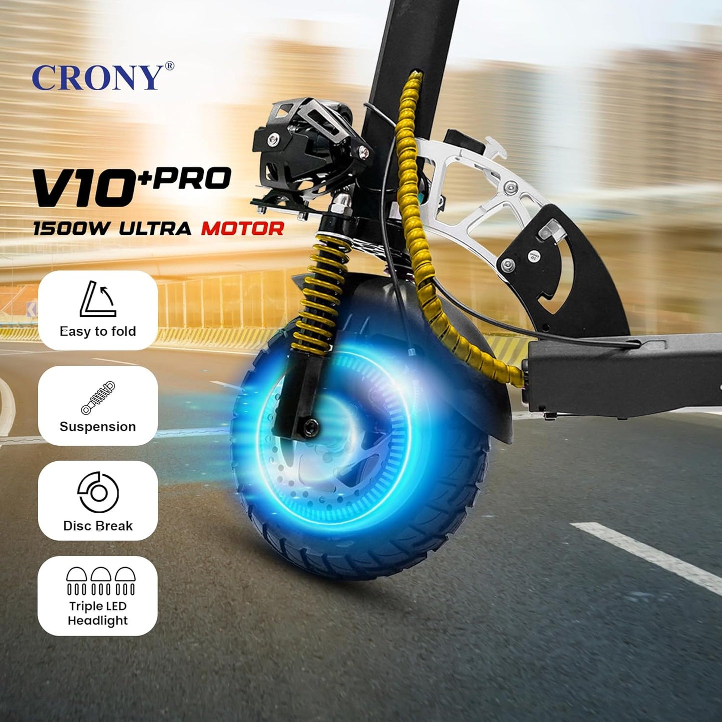 V10+ PRO 10 inch Wide tire Electric scooter, Top Speed 25kmh, 30km Range, 1500W