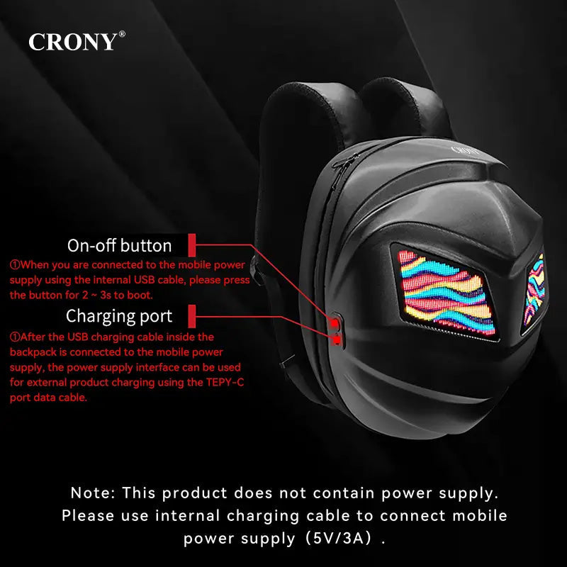 CRONY Iron Man Water transfer Crown LED Display Backpack