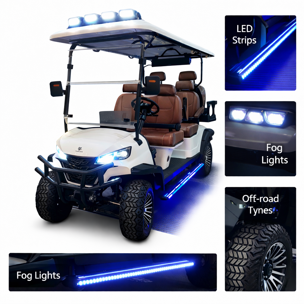 Megawheels Signature Lifted 6 Seater Off Road Golf Cart Front Facing 60 V With Mag Wheels & Warranty