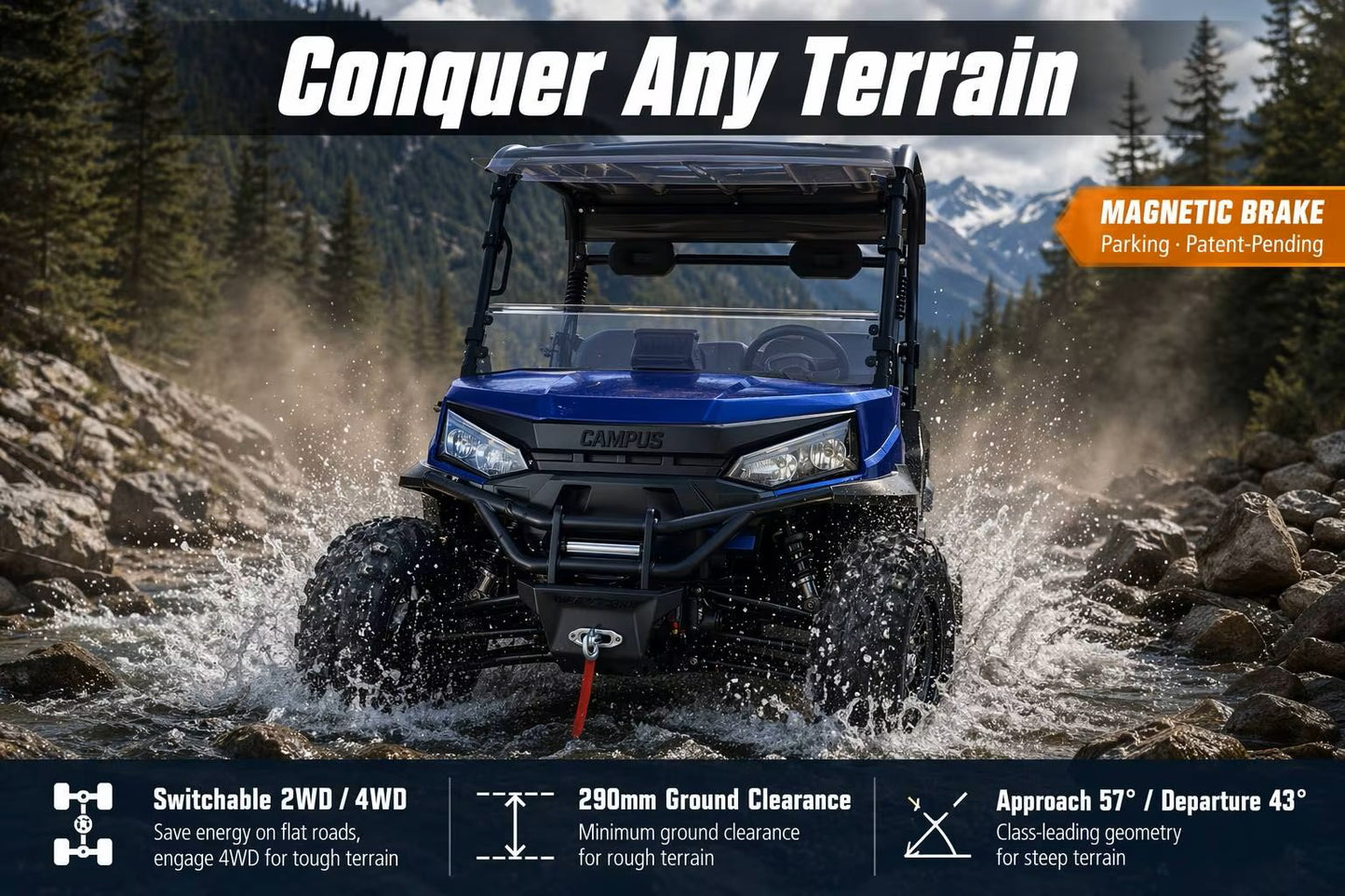 ZT-U E1 PREMIUM Electric UTV Off Road Vehicle 10KW Motor 4WD Switch 73.6V150Ah Battery Electric Lift Cargo Bed EPS Steering 2-3 Seat Utility Vehicle