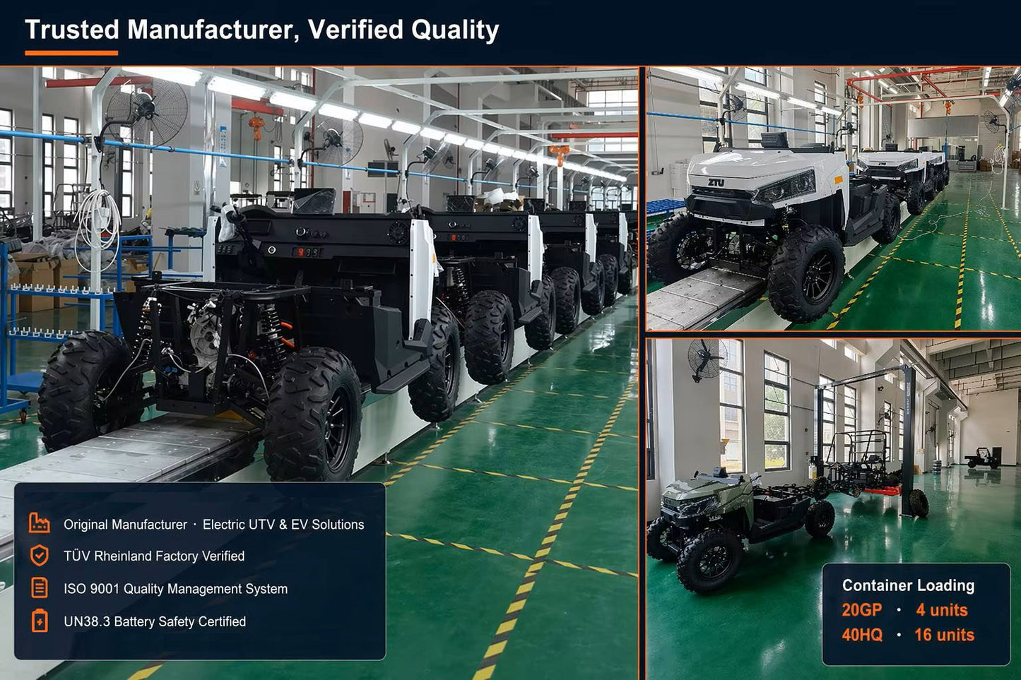 ZT-U E1 PREMIUM Electric UTV Off Road Vehicle 10KW Motor 4WD Switch 73.6V150Ah Battery Electric Lift Cargo Bed EPS Steering 2-3 Seat Utility Vehicle
