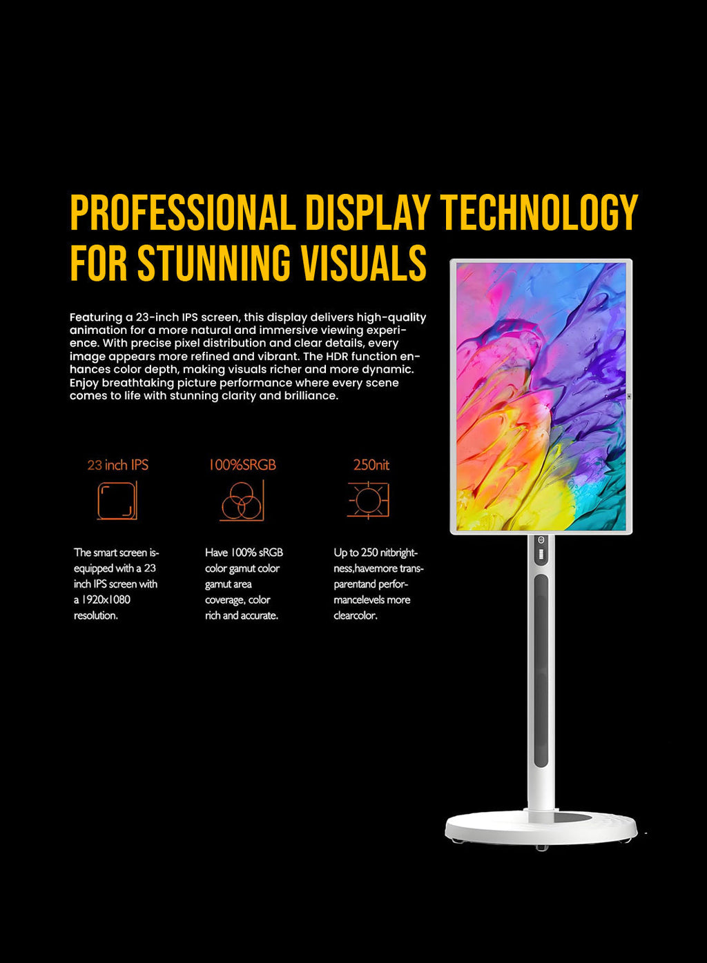 CRONY TX32-1 mobile display 32 Inch Wheeled Portable Monitor with Touch 1080p Built-in Battery Speakers Bluetooth Enabled Advertising display
