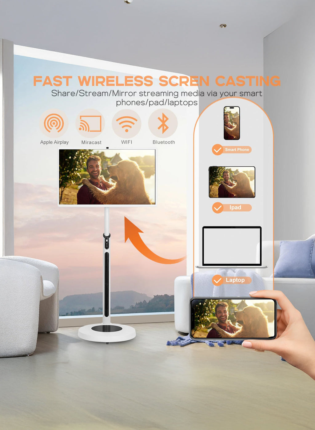 CRONY TX32-1 mobile display 32 Inch Wheeled Portable Monitor with Touch 1080p Built-in Battery Speakers Bluetooth Enabled Advertising display