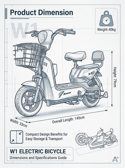 W1 14 Inch Electric Bicycle, Max Speed 25km/h, 350W, 48V Battery