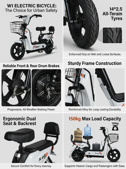 W1 14 Inch Electric Bicycle, Max Speed 25km/h, 350W, 48V Battery
