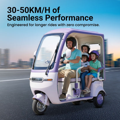 V8 Megawheels Premium 60 V Urban Roof Covered Back Electric Scooter Tricycle for 3 Passengers 2000W