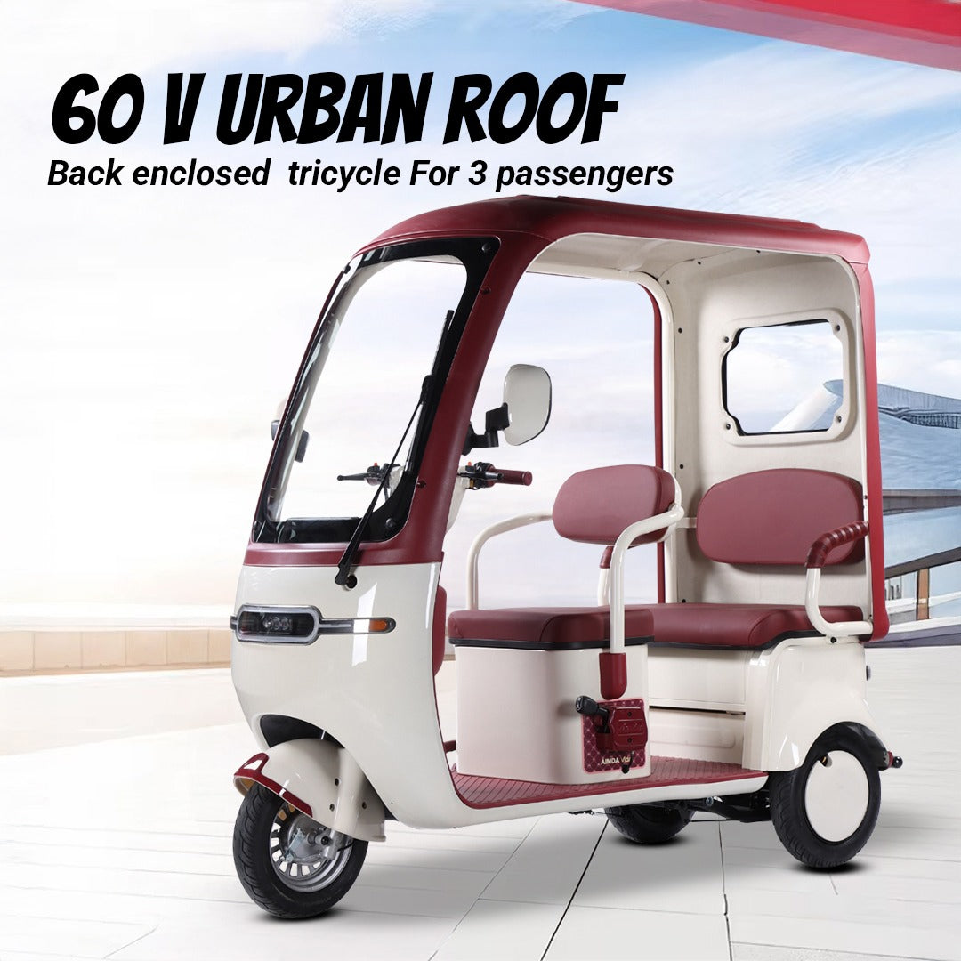 V8 Megawheels Premium 60 V Urban Roof Covered Back Electric Scooter Tricycle for 3 Passengers 2000W