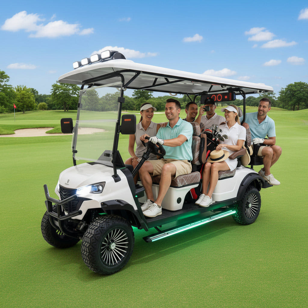 Megawheels Signature Lifted 6 Seater Off Road Golf Cart Front Facing 60 V With Mag Wheels & Warranty