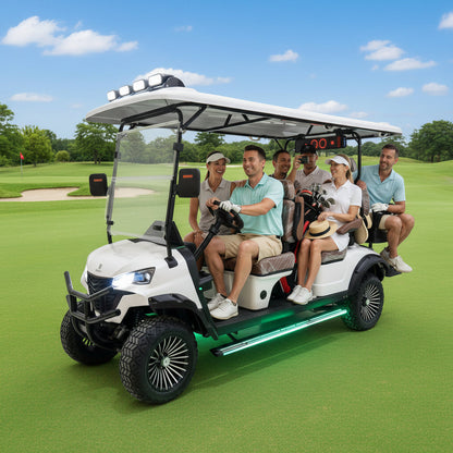 Megawheels Signature Lifted 6 Seater Off Road Golf Cart Front Facing 60 V With Mag Wheels & Warranty