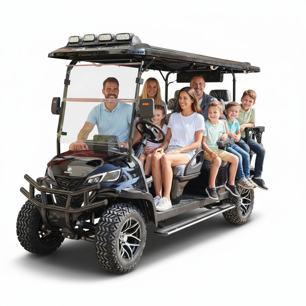 Megawheels Signature Lifted 6 Seater Off Road Golf Cart Front Facing 60 V With Mag Wheels & Warranty