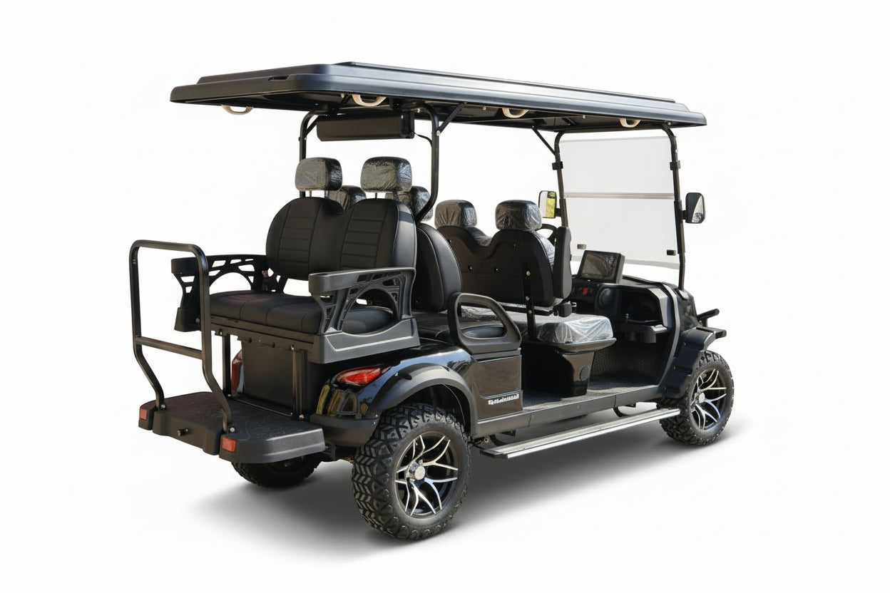 Megawheels Signature Lifted 6 Seater Off Road Golf Cart Front Facing 60 V With Mag Wheels & Warranty