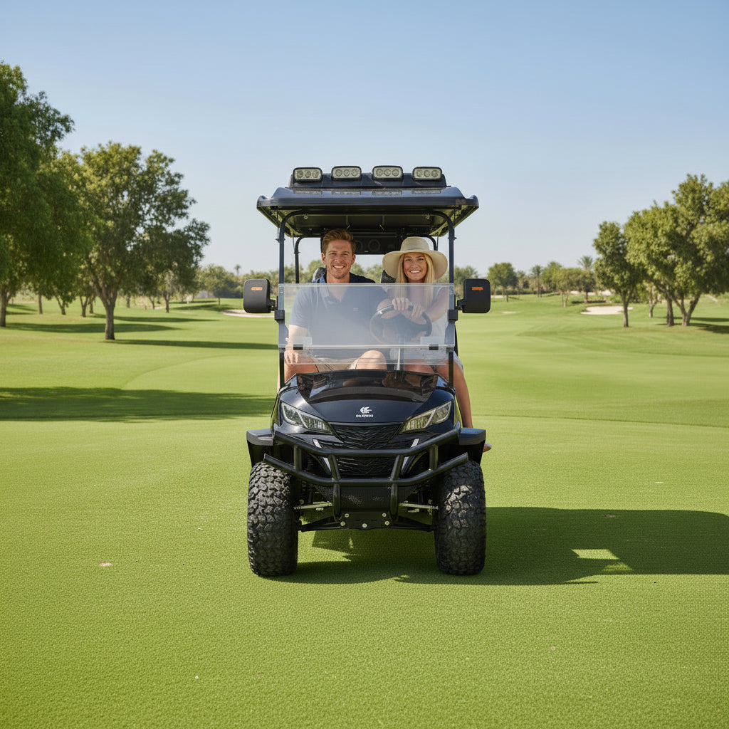 Megawheels Signature Lifted 6 Seater Off Road Golf Cart Front Facing 60 V With Mag Wheels & Warranty