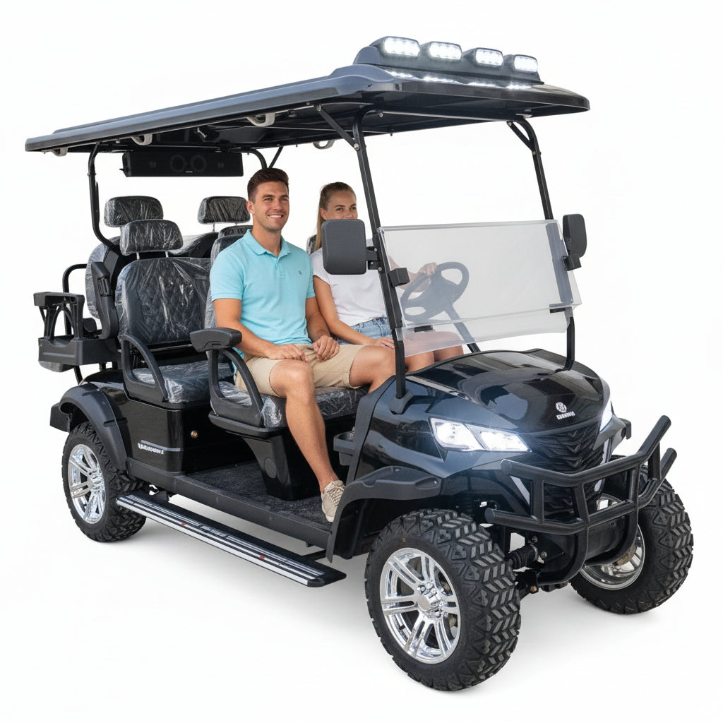 Megawheels Signature Lifted 6 Seater Off Road Golf Cart Front Facing 60 V With Mag Wheels & Warranty