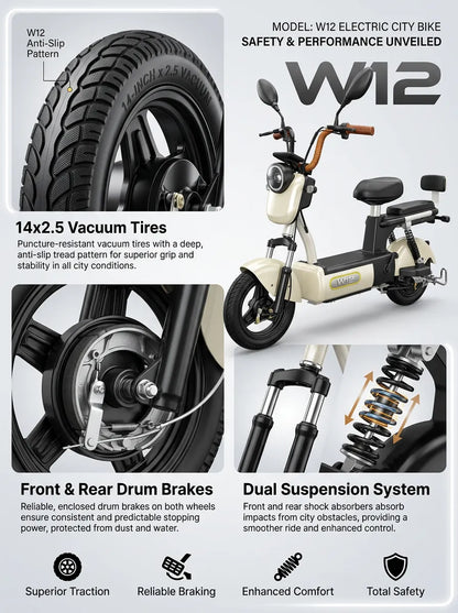W12 14 Inch Electric Bicycle, Max Assisted Speed 25km/h, 350W, 20Ah
