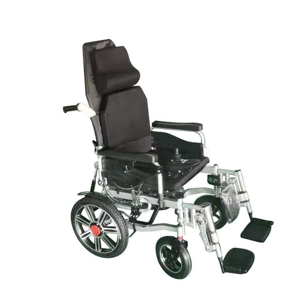 CN-6005+ Widened Electric Wheelchair Fully Reclining Backrest 2×250W Motors 12V Battery 10–20KM Range 6KM/H Speed Foldable Heavy-Duty 150KG Load Capacity Smart Controller Portable Medical Mobility Scooter for Elderly Use