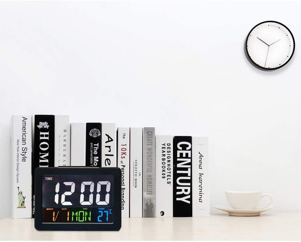 CRONY  GH-2000 Color Electronic Clock Bedside Large Screen LED Alarm Clock with Date, Temperature | Black