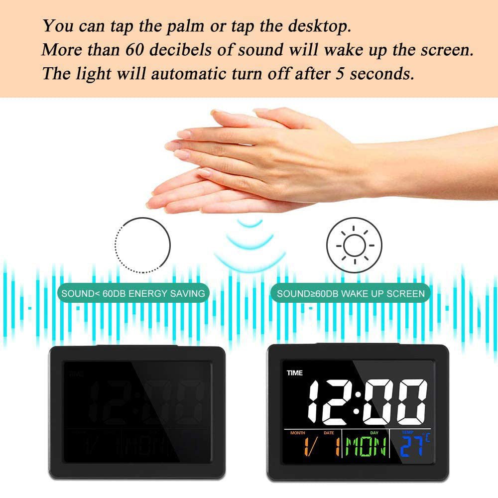 CRONY  GH-2000 Color Electronic Clock Bedside Large Screen LED Alarm Clock with Date, Temperature | White