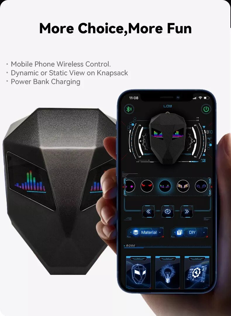 CRONY Iron Man LED Display Backpack Upgrade Iron Man LED Backpack Screen Knight Riding Backpack Cool Travel Bag Scooter Bag