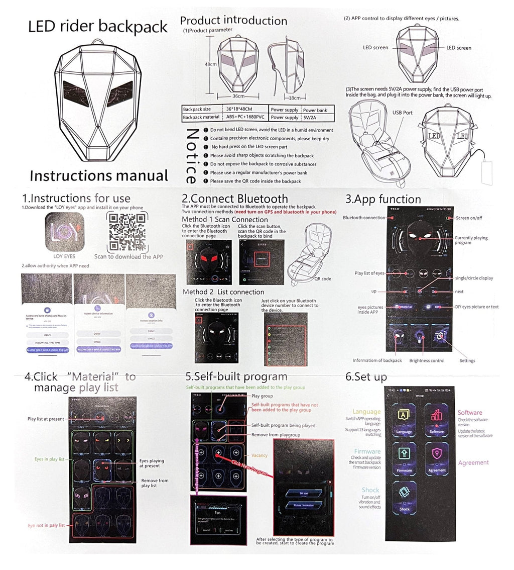 CRONY Iron Man LED Display Backpack Upgrade Iron Man LED Backpack Screen Knight Riding Backpack Cool Travel Bag Scooter Bag