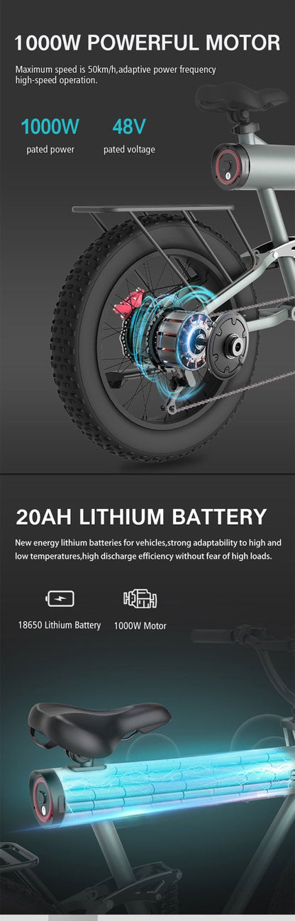 K20 Plus Electric Bicycle  Mountain Electric Bike 1000W 10AH Electric Style Bike Outdoor Entertainment Snow